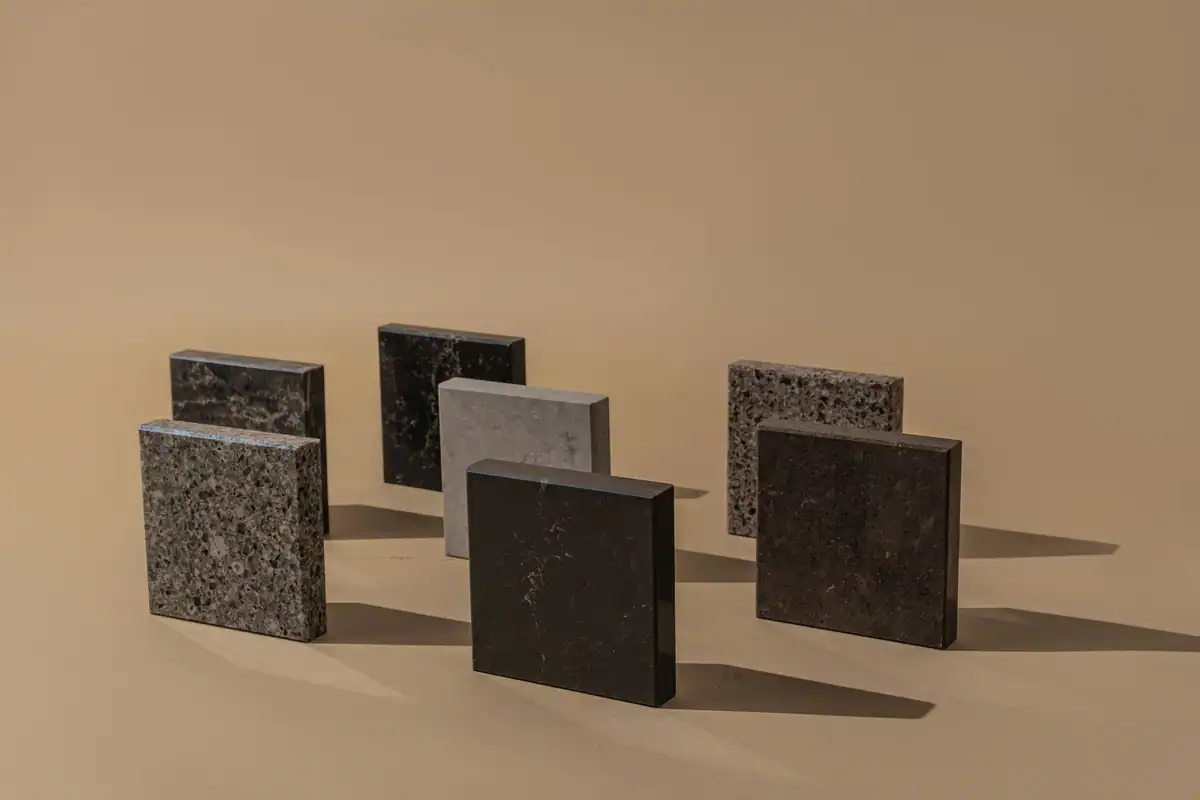 Plăci din piatră de culori diferite aranjate geometric